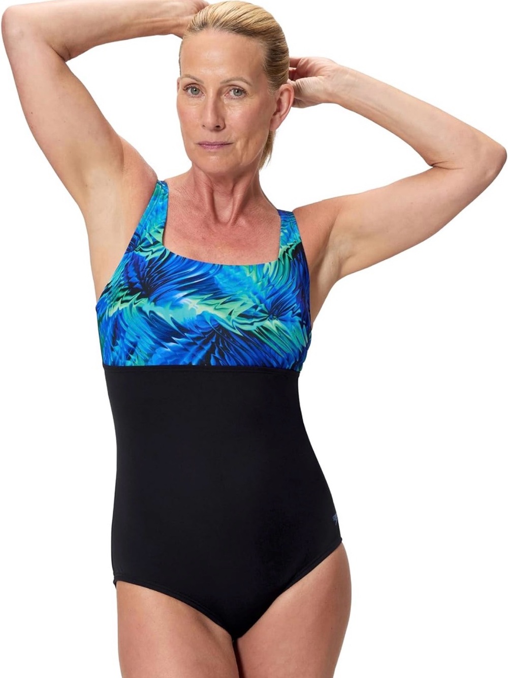 Speedo Women’s Blue Black One-Piece Swimsuit Endurance Color Top one Piece 16